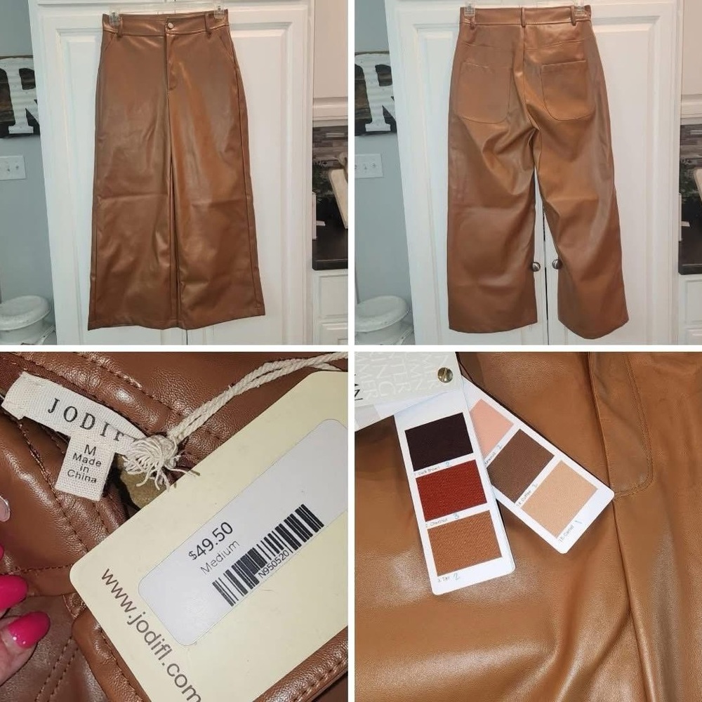 JODIFL Camel Faux Leather Trousers